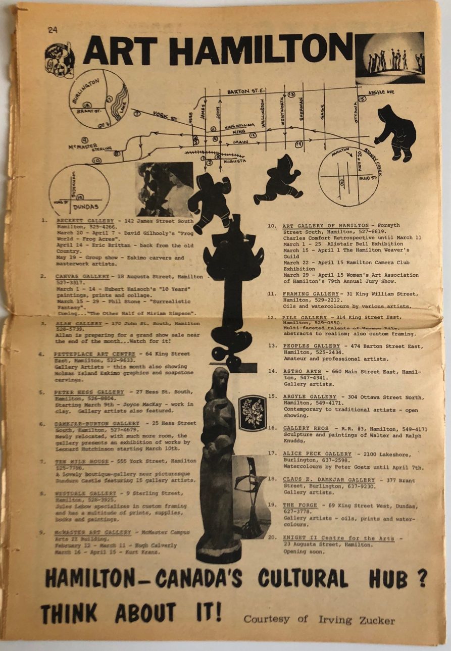 A page from a 1973 issue of Art-i-fact highlighting Hamilton's art scene.